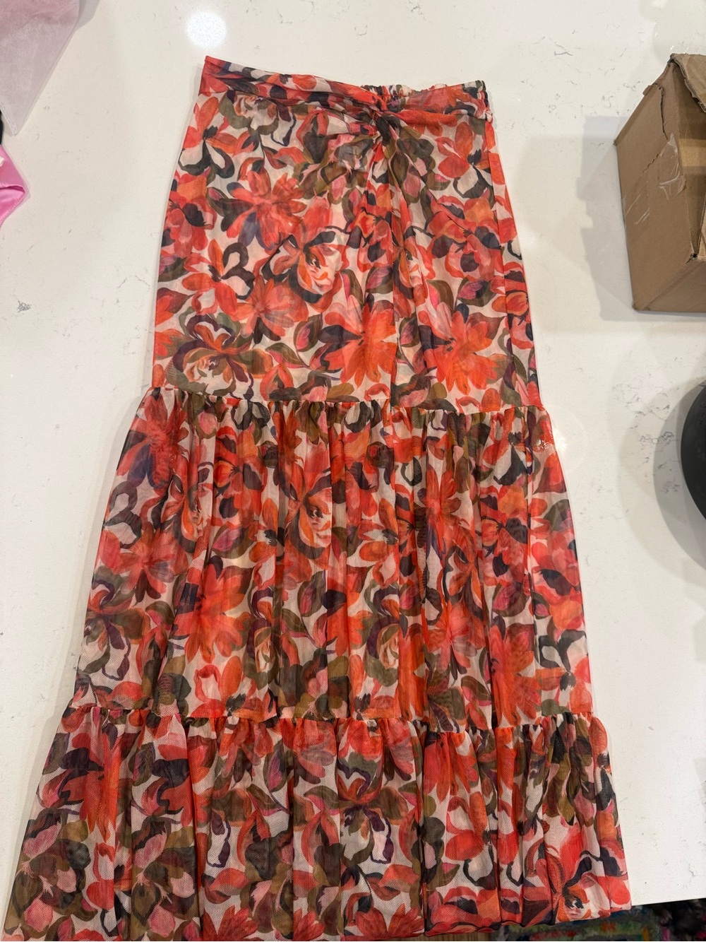 Hutch Red Floral Tiered Maxi Skirt